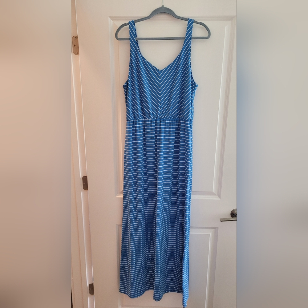 Soft(in color and texture) Blue Striped Maxi Dress